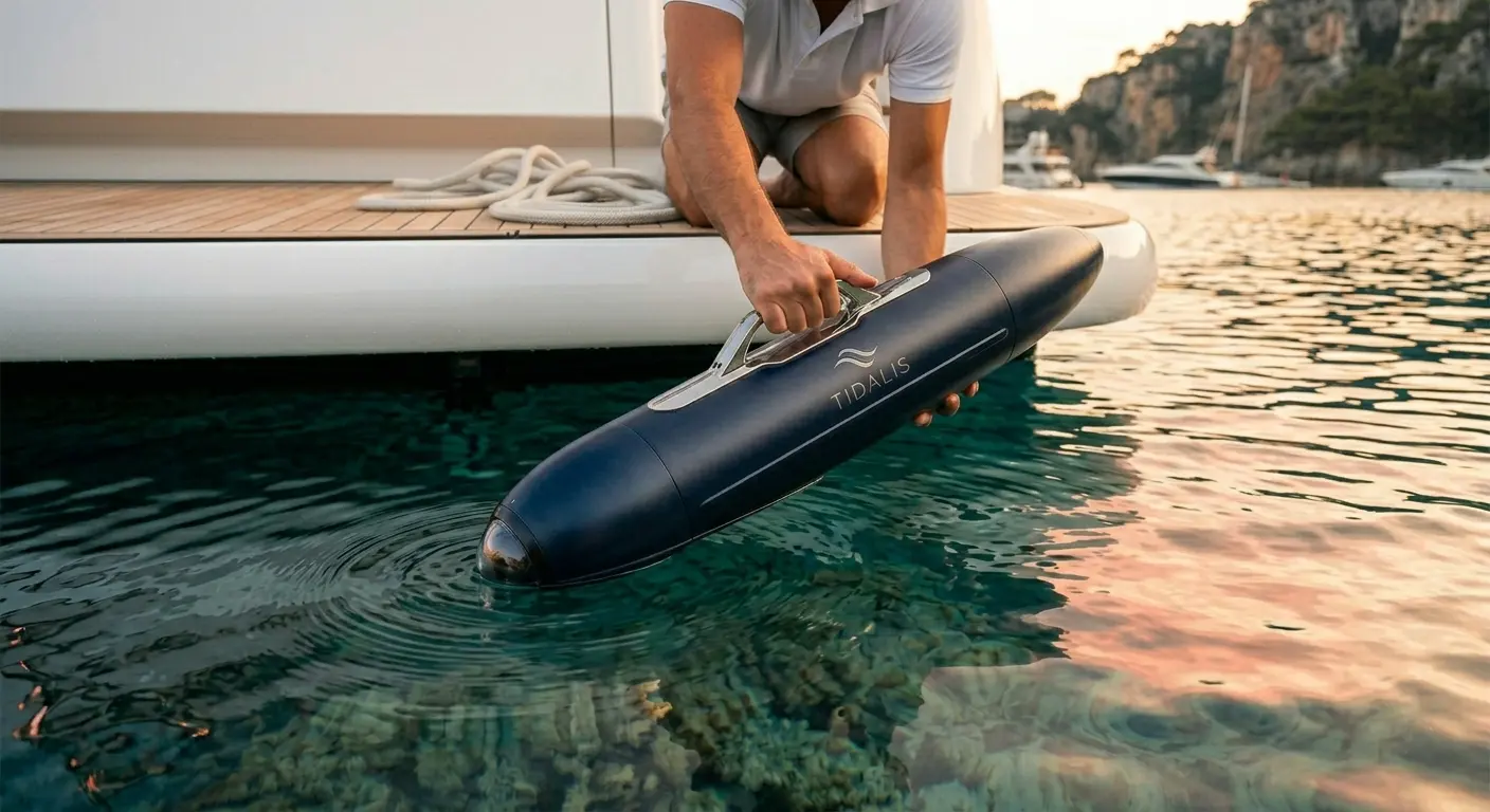 TDL-1 launching from yacht at sunset